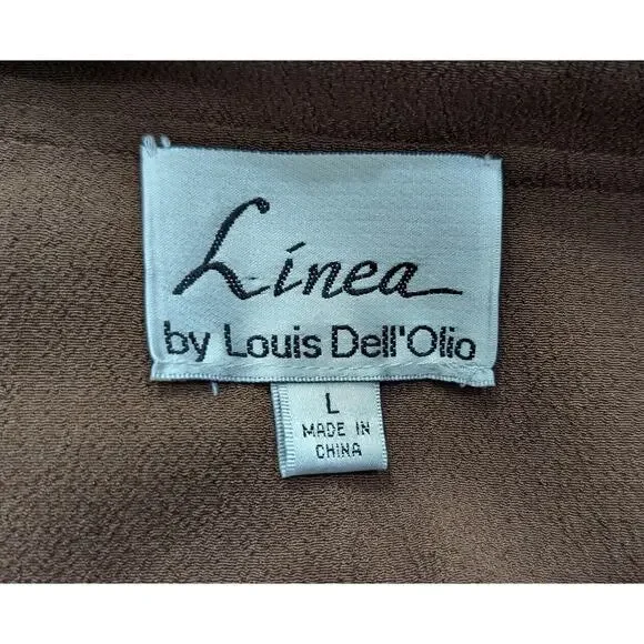 Linea Louis Dell'Olio Top Peasant Brown Pebbled Gauze Pocket Shirt Misses Size L - Picture 6 of 8